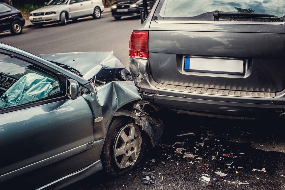 Close-up of car crash, fender bender