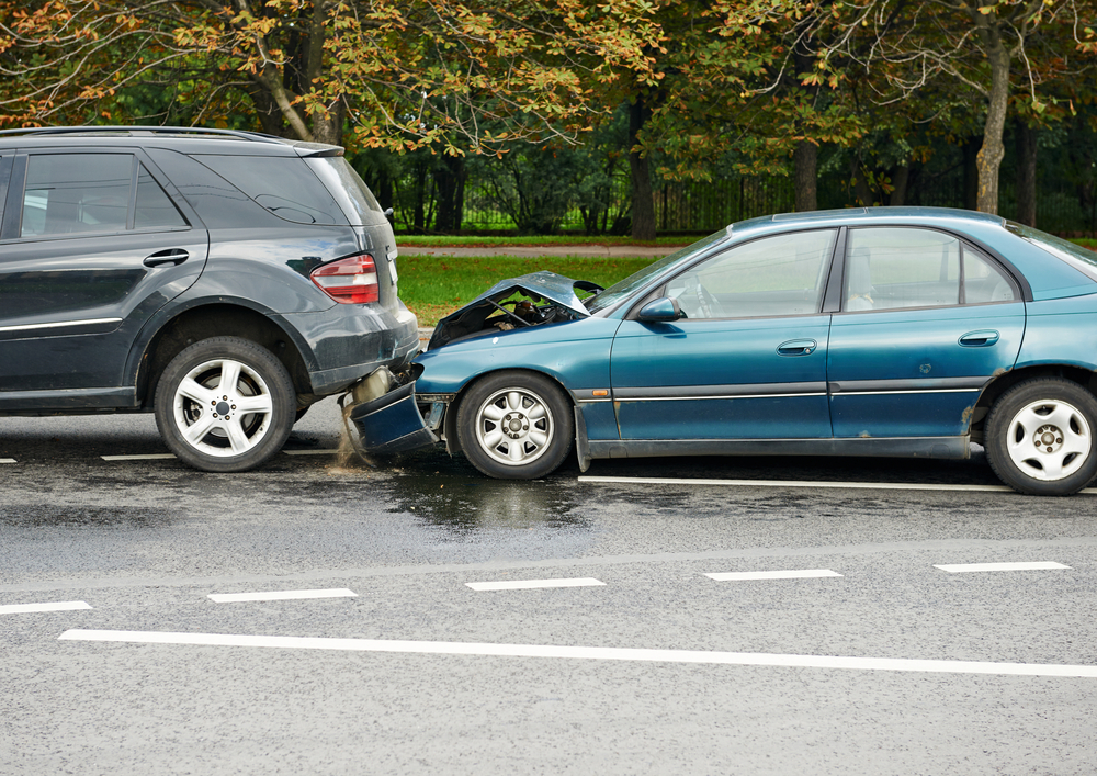 Car crash on street, fender bender