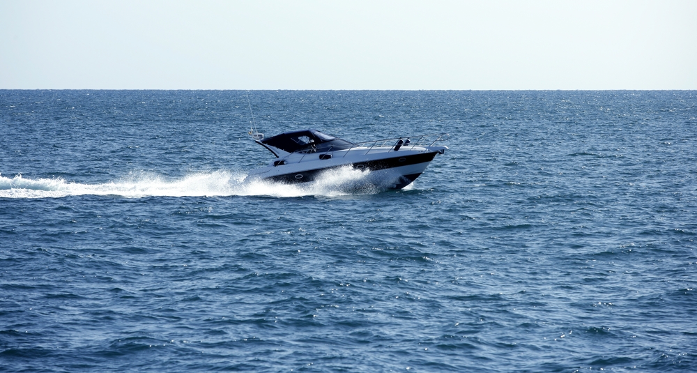 Speedboat cruising through lake