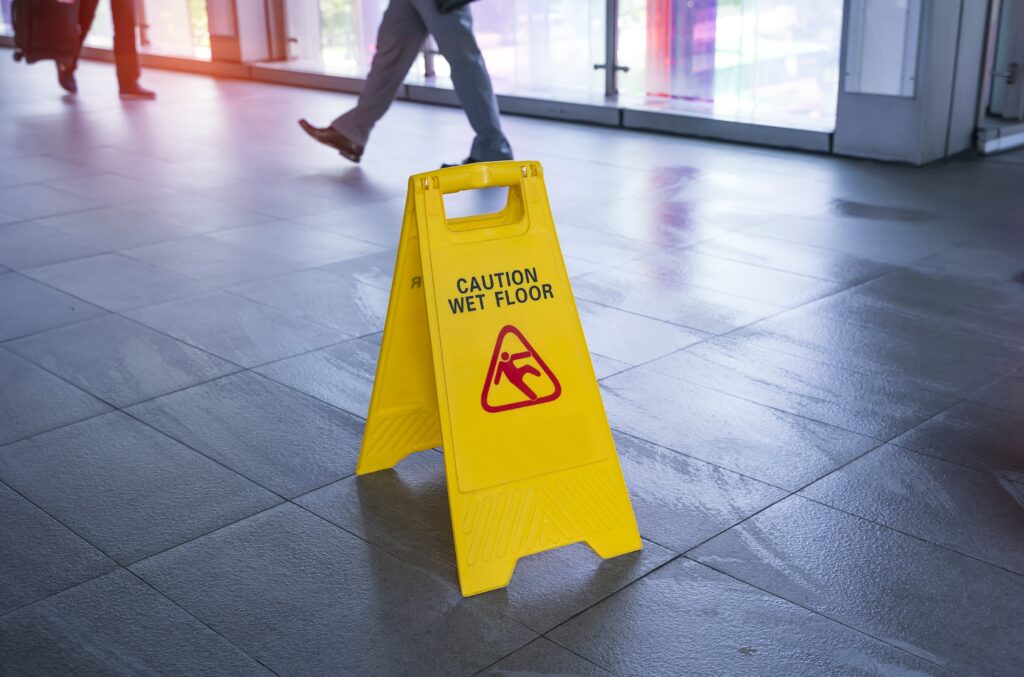 caution sign indicating wet floor